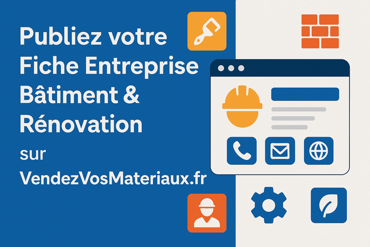 Nouvelle fonctionnalité : publiez désormais votre Fiche Entreprise Bâtiment & Rénovation sur VendezVosMateriaux.fr | Annuaire des artisans / entreprises
